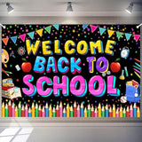 Welcome Back To School Banner Backdrop, Back To School Decorations For Classroom School, First Day Of School Banner Backdrop, Welcome Back To School Party Decorations