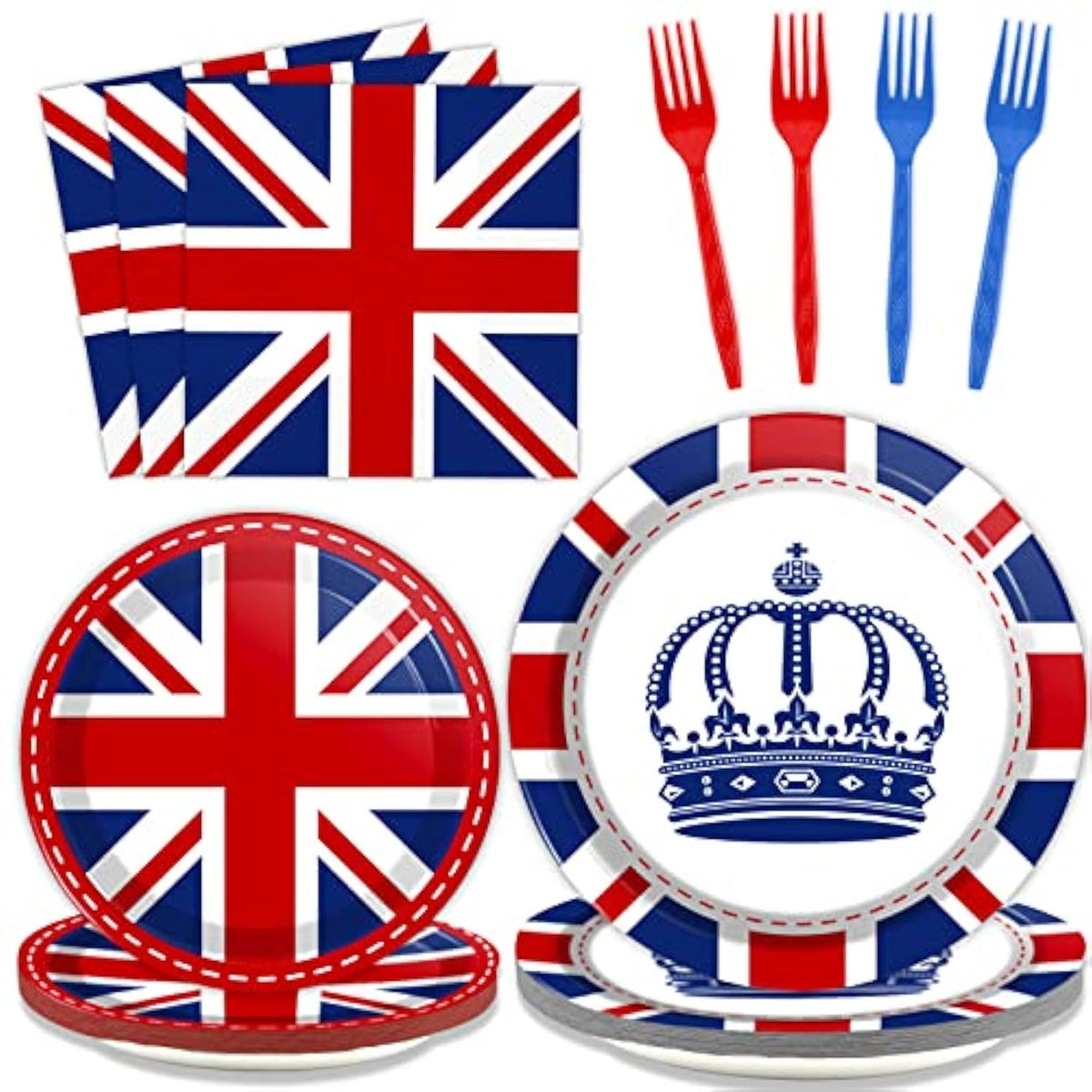 96 Pcs Britain Uk England Flag Birthday Party Paper Plate And Napkins British Flag Party Supplies Tableware Union Jack Party Decorations Paper Plate Napkin Fork For Party Favors 24 Guests