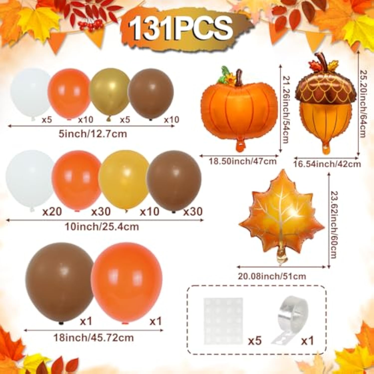 Pumpkin Fall Balloon Arch Kit with Orange Brown White Balloons for Thanksgiving Party