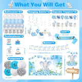 Elephant Baby Shower Decorations For Boy, Blue Baby Boy Shower Decorations Kits With It'S A Boy Backdrop, Mommy To Be Sash, Banner, Cake Toppers, Centerpieces, Hanging Swirls, Balloons And Pompoms