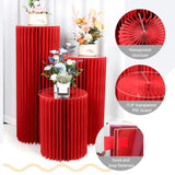 Cylinder Stands For Party 5Pcs Round Pedestal Stand Foldable Cardboard Columns Cylinder Tables For Parties Baby Shower Birthday Wedding Pillars Display Decoration (Red,5Pcs)
