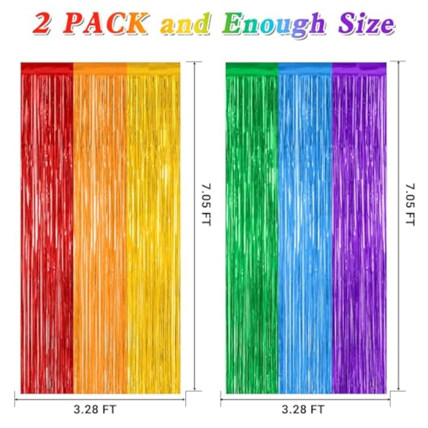 2 Pack 3.28x7.05 Ft Rainbow Tinsel Backdrop Curtains for Wedding/Birthday Party Decor
