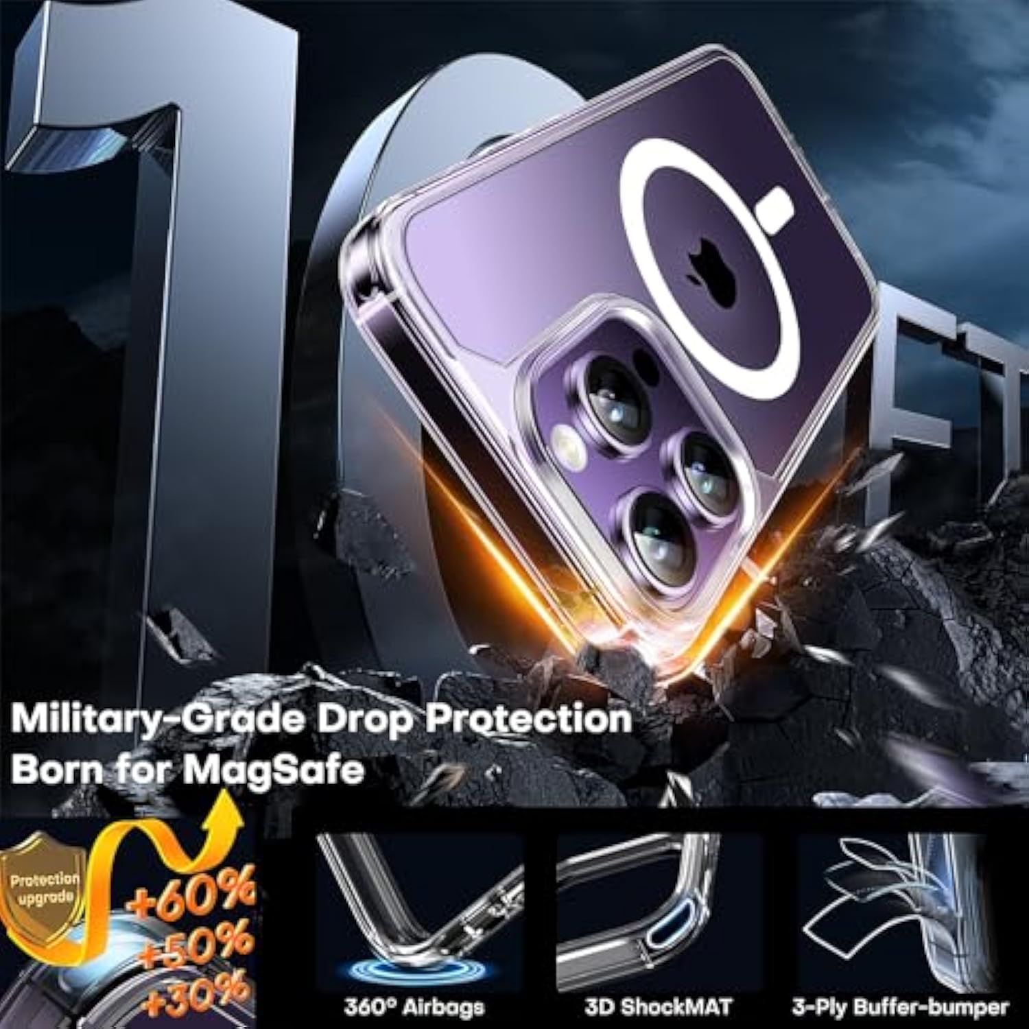3 In 1 Magnetic For Iphone 14 Pro Case Clear, Compatible With Magsafe [Not-Yellowing] With 2X Screen Protector, -Grade Protection, Slim Case For Iphone 14 Pro