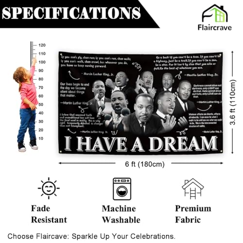 Martin Luther King Backdrop 71×43 Inch African American MLK Day Party Decor