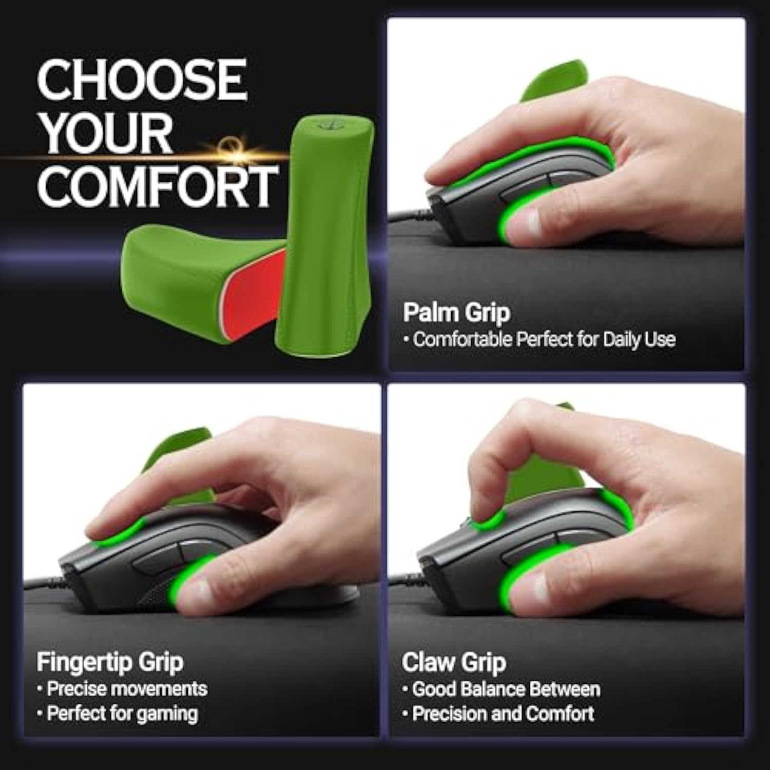 [Gaming Mouse Grip] Delta - Innovate Mouse Grips Accessory That Offers You Unmatched Precision, Stability, Control, And Comfort - Customizable Tpe Mouse Grip Pad Accessory. (Green, Youth)