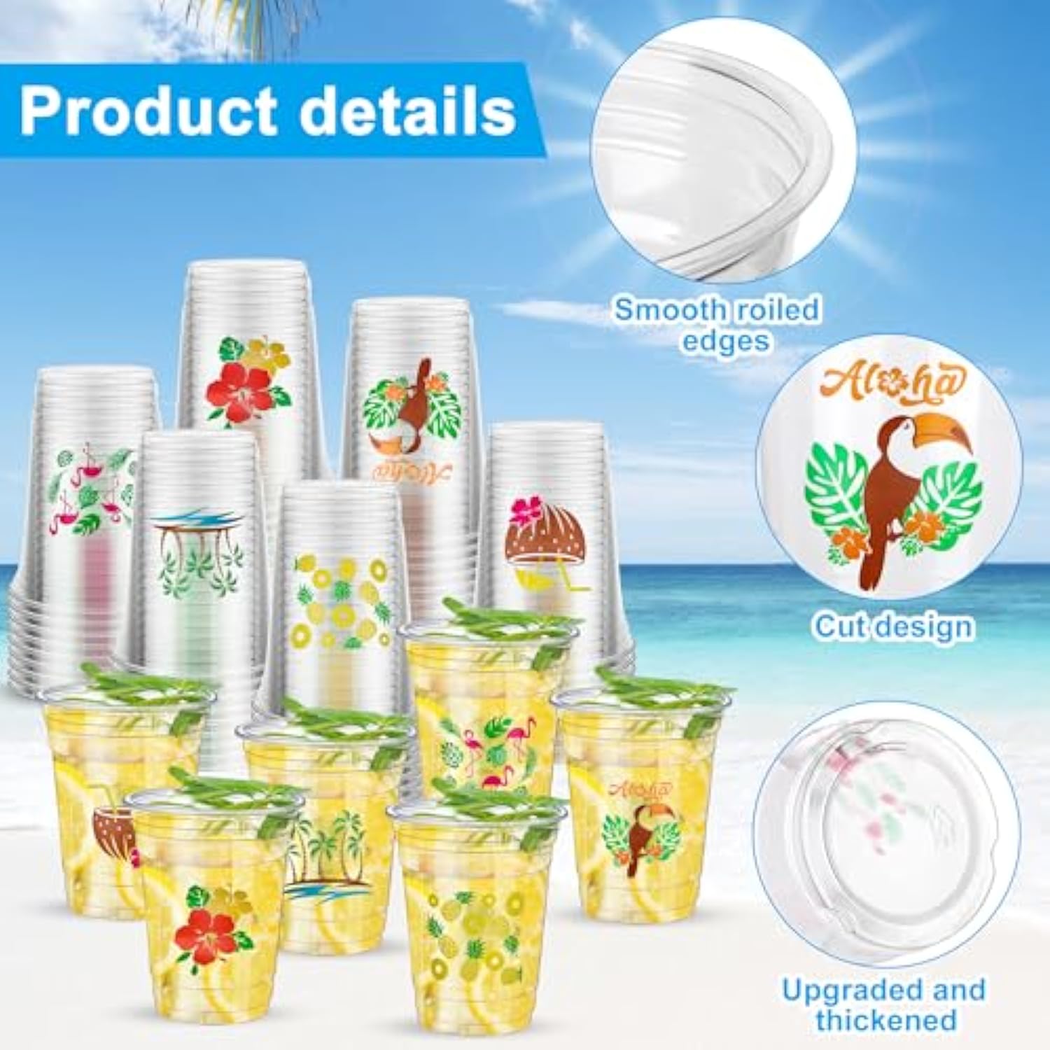 60 Pcs Luau Party Cups 16 Oz Clear Plastic Tropical Hawaiian Cup Disposable Hawaii Flamingo Pineapple Drinking Cups For Summer Beach Hawaiian Luau Drinkware Party Supplies