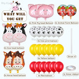 Farm Animal Balloons Set Pig Cow Horse Donkey Head Shaped Mylar Foil Cow Print Latex Balloon For Barnyard Farm Theme Birthday Party Supplies Decorations