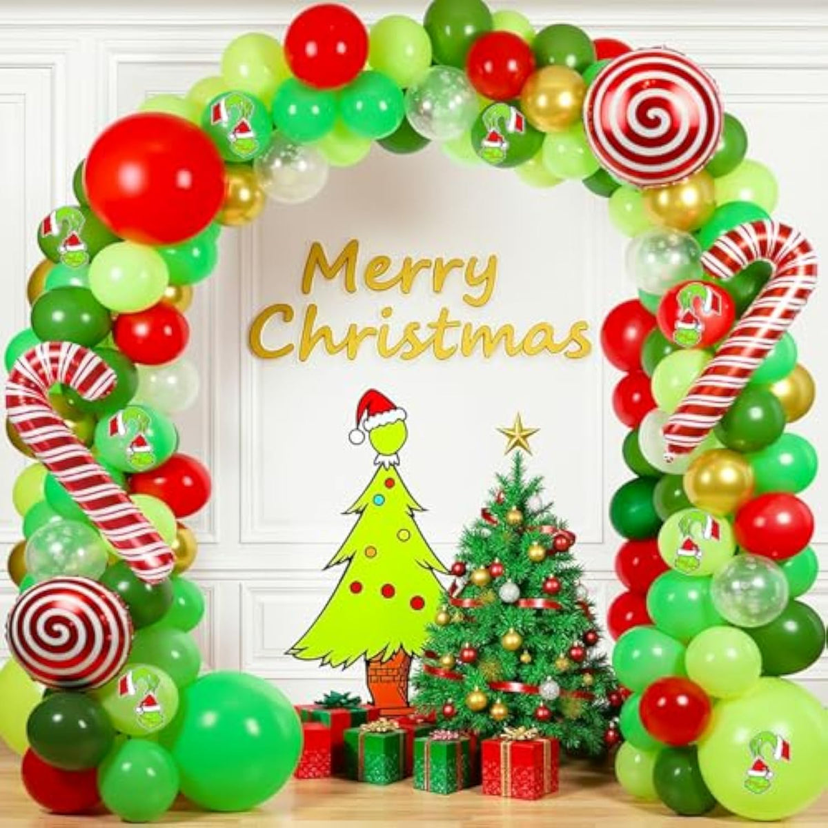 137pcs Christmas Balloon Arch Red Green Gold with Foil Balloons Kit