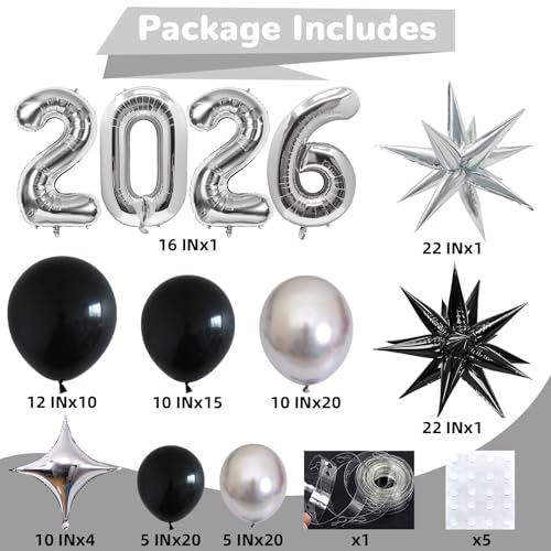 Black Silver Balloon Arch Kit for Birthday Party Decorations