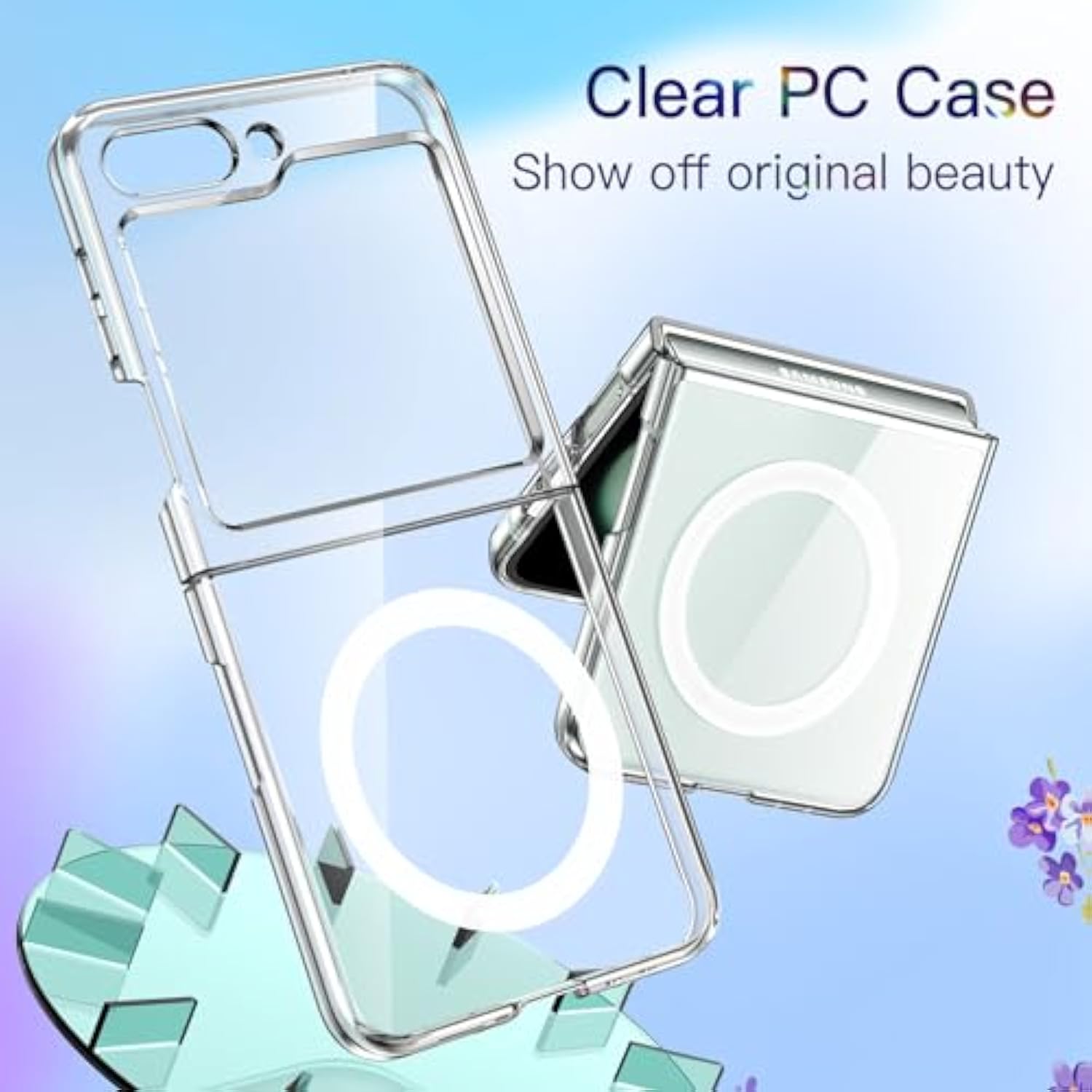 JETech Magnetic Case for Samsung Galaxy Z Flip 5 Compatible with MagSafe Accessories, Transparent Hard PC Protective Phone Cover, Anti-Scratch (Clear)