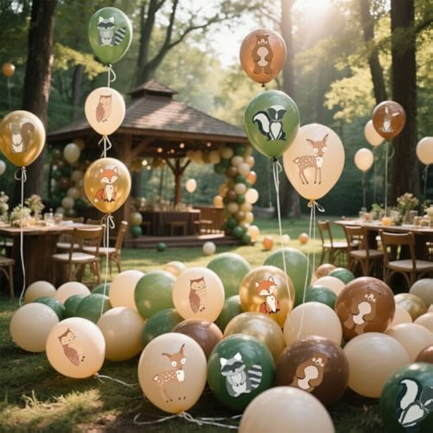 24Pcs Woodland Animals Balloon For Baby Shower Decorations 12Inch Classic, Neutral Forest Animal Baby Shower Party Supplies, Gender Reveal Photo Props