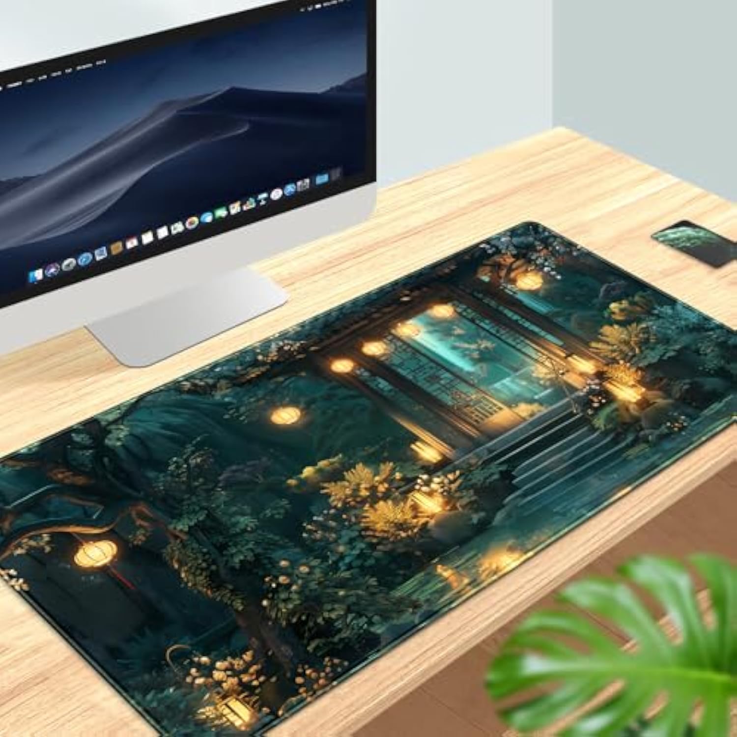 Lofi Desk Mat Japanese Large Mouse Pad Extended Gaming Mousepad Xxl Computer Laptop Keyboard Pad Big Mouse Mat Green Aesthetic Desk Pad Office Decor 31.5X15.7 In