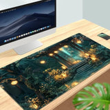 Lofi Desk Mat Japanese Large Mouse Pad Extended Gaming Mousepad Xxl Computer Laptop Keyboard Pad Big Mouse Mat Green Aesthetic Desk Pad Office Decor 31.5X15.7 In