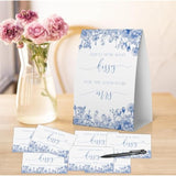 How Many Kisses Bridal Shower Game (1 Sign + 50 Cards), Blue Floral Bridal Shower Games, Something Blue Before I Do Decorations, Bachelorette Guessing Game, Kisses In The Jar Sign -Ghmk07