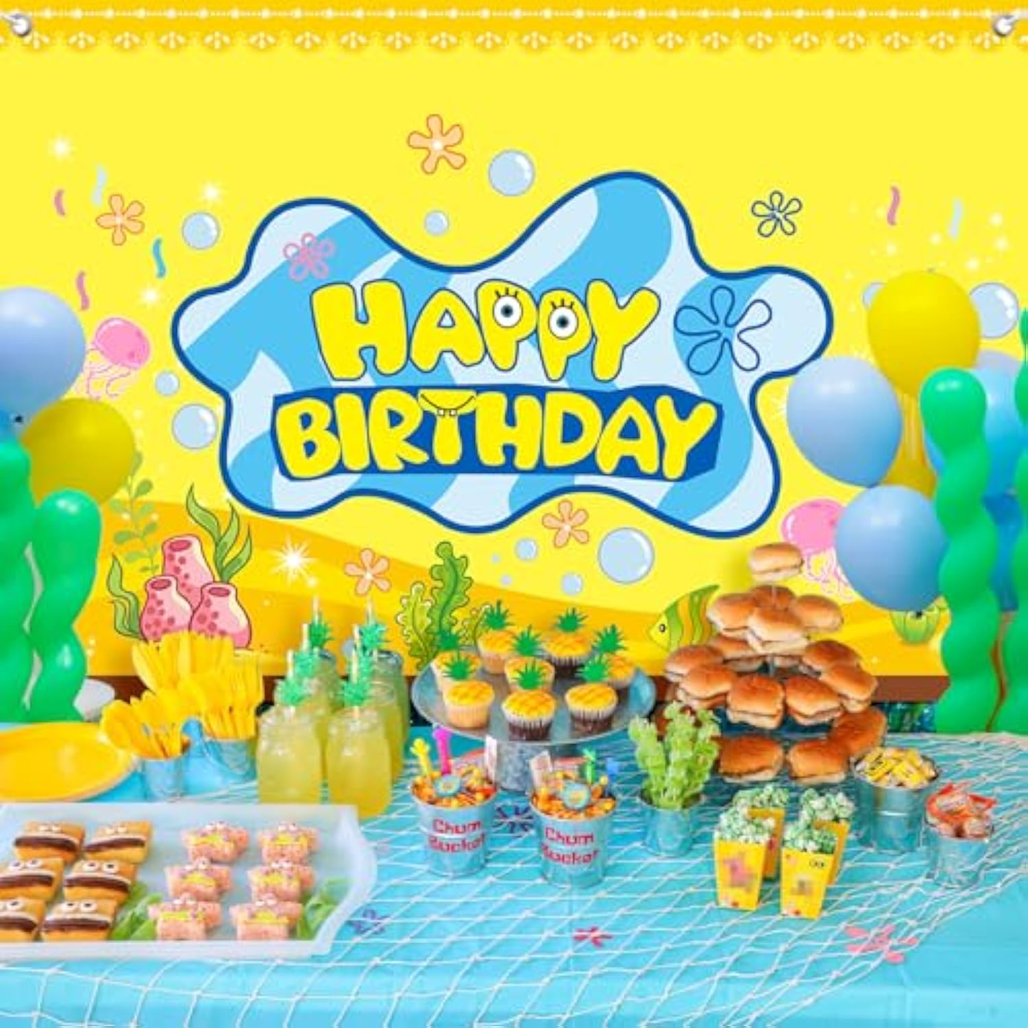 SpongeBob Birthday Decorations – Banner & Backdrop Photo Wall for Party Supplies