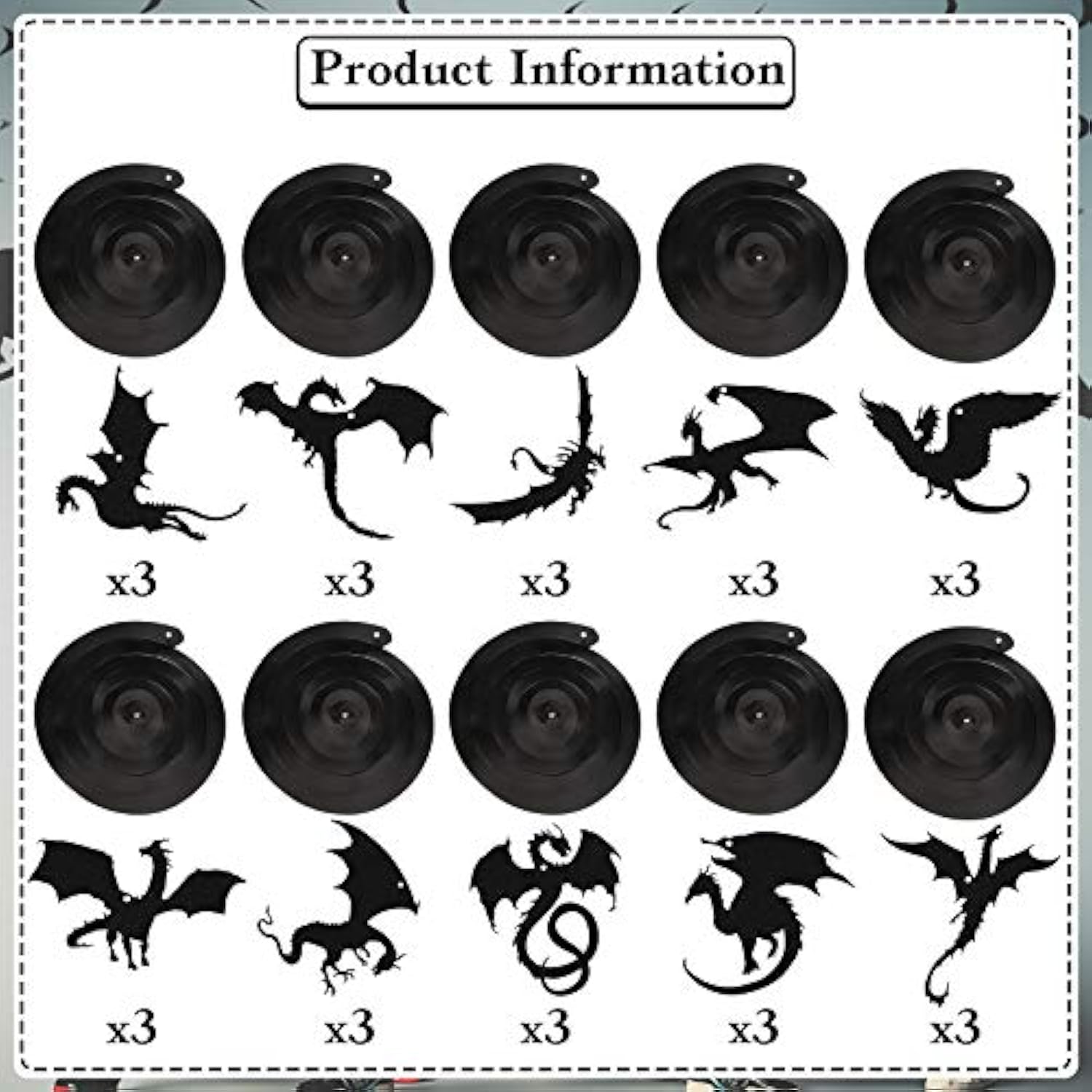 30 Pcs Dragon Party Decoration Black Swirl Foil Hanging Ceiling Decoration For Dragon Themed Birthday Medieval Themed Party, 10 Designs