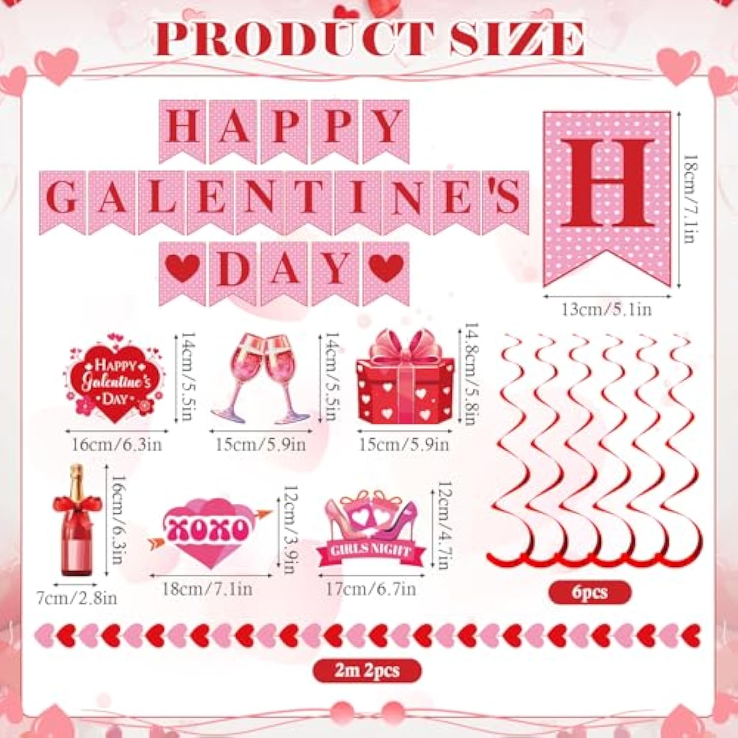 Happy Galentine'S Day Banner Galentine’S Day Decorations Happy Valentines Day Decorations For Ladies Girls Galentines Day Hanging Swirls With Heart Garland Valentines Day Wall Decorations