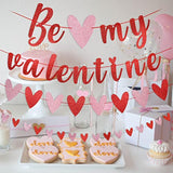 Red Glitter Be My Valentine Banner And Red Pink Valentines Day Heart Garland,Happy Valentines Day Banner For Valentine'S Day Party Wedding Home Decor