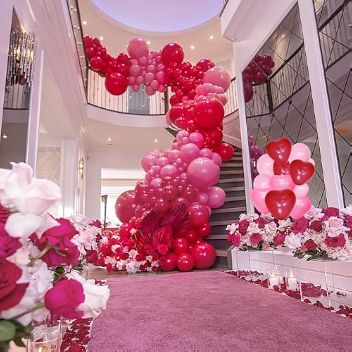 Valentines Pink Red Balloon Garland Arch Kit, Pink Red Heart Balloons