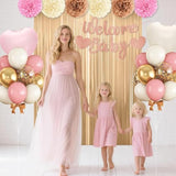 Dusty Blue Baby Shower Decorations For Boy,Welcome Baby Banner With Sand White Champagne Gold Balloons Fringe Curtains Paper Pom Poms Flowers Tassels For Boho Baby Shower Gender Reveal Party Supplies