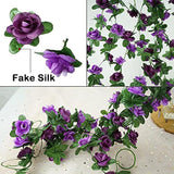 4 Pcs 33 Ft Fake Rose Vine Flowers Plants Artificial Flower Hanging Rose Ivy Home Hotel Wedding Party Garden Art Decor Garden Craft Arrangement Decoration, Presents For Women (Purple + Dark Purple)