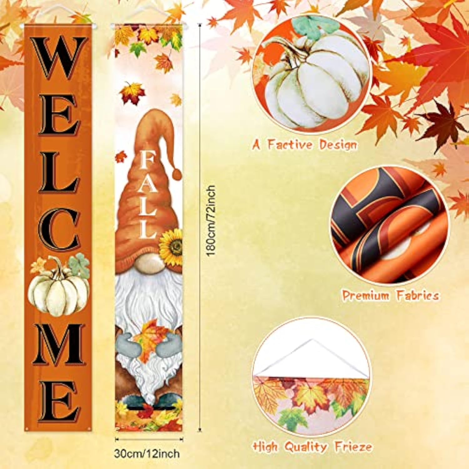 Welcome Fall Porch Banners Autumn Harvest Door Banner With Pumpkin Maple Leaves Gnome Pattern Thanksgiving Hanging Banners Autumn Home Decorations For Fall Indoor Outdoor Home Yard Wall Supplies