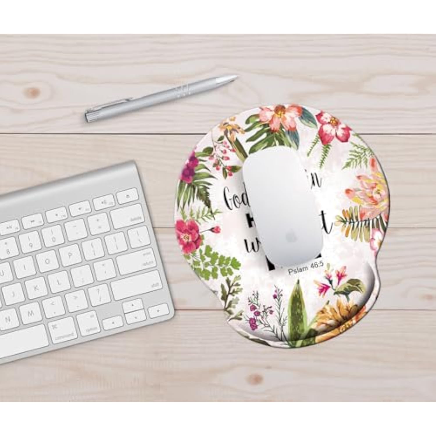Bible Quote Mouse Pad, Psalm 46:5 God Is Within Her, She Will Not Fall - Mousepad, Watercolor Floral Mousepad With Wrist Support, Cute Wrist Pad For Computer, Laptop, Home Office Gaming, Working.…