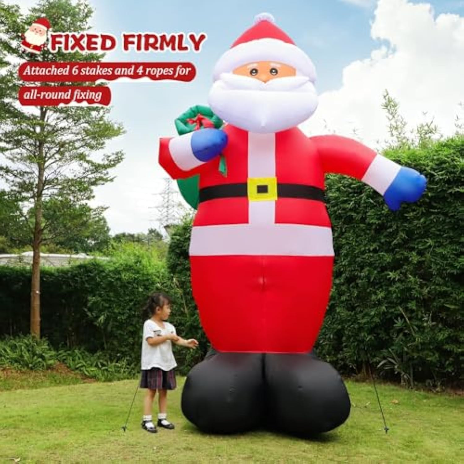 12 Feet Giant Christmas Inflatable Santa Claus Outdoor Yard Decorations, Blow Up Santa Claus With Gift Bag, Built-In Led