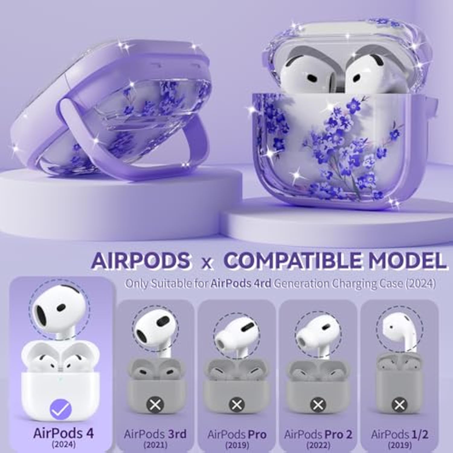 AirPods 4 Case Cover 2024 with Lock-Purple Bell Flower Design