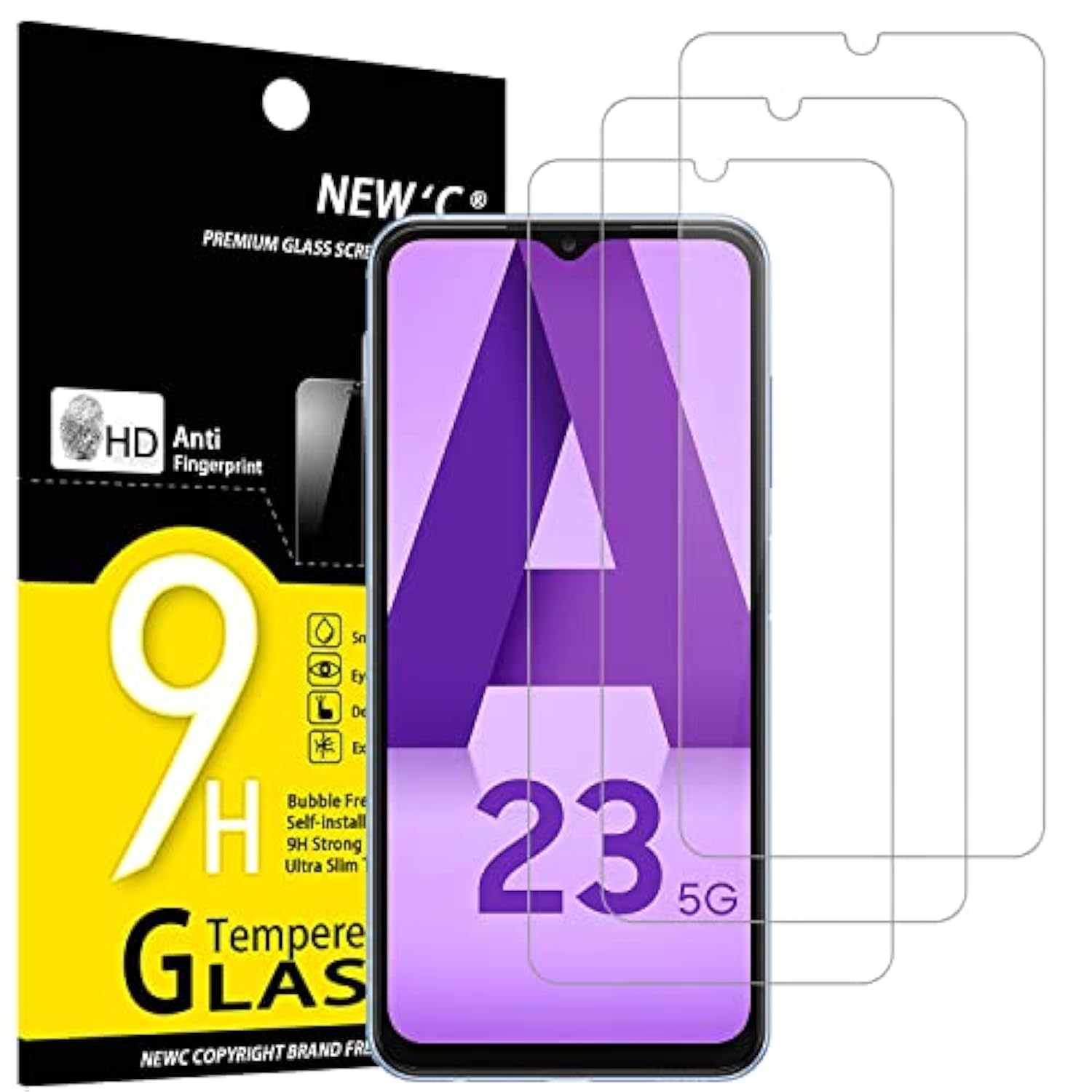 3 Pack Designed For Samsung Galaxy A23 4G, Samsung Galaxy A23 5G Screen Protector Tempered Glass, Case Friendly Anti Scratch Bubble Free Ultra Resistant