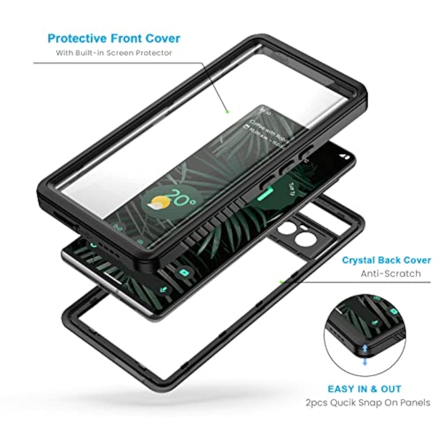 IP68 Waterproof Shockproof Case with Built-in Screen Protectorfor Google Pixel 6 Pro