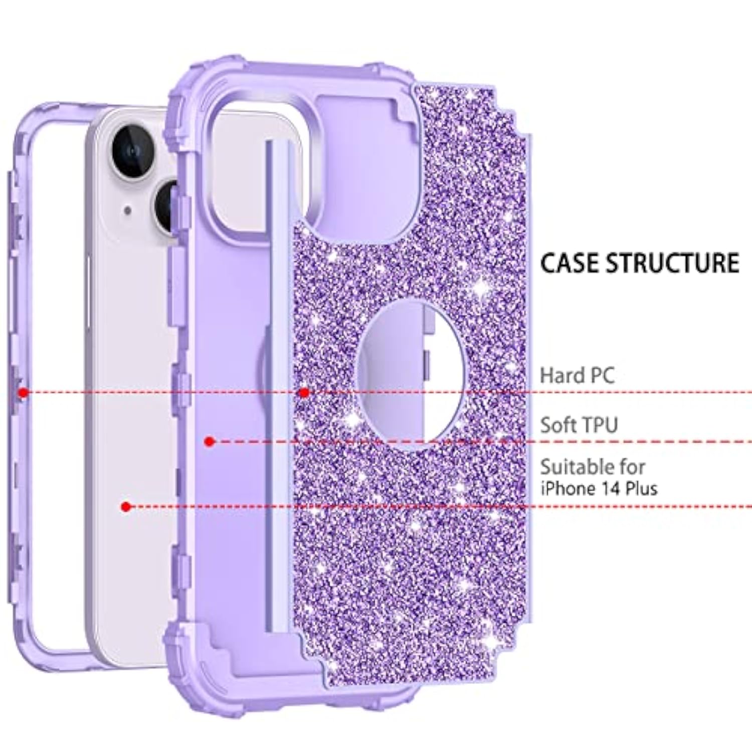 For Iphone 14 Plus Case Glitter Sparkly Bling Shockproof Heavy Duty Hybrid Sturdy High Impact Protective Cover Case For Iphone 14 Plus,Purple