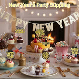 24Pc 2026 Happy New Year Cupcake Toppers Black Gold Party Decor
