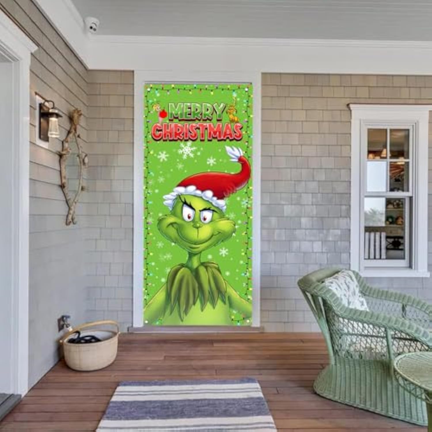 Christmas Door Cover, Merry Christmas Party Decoration, Green, 29.5X71 Inches