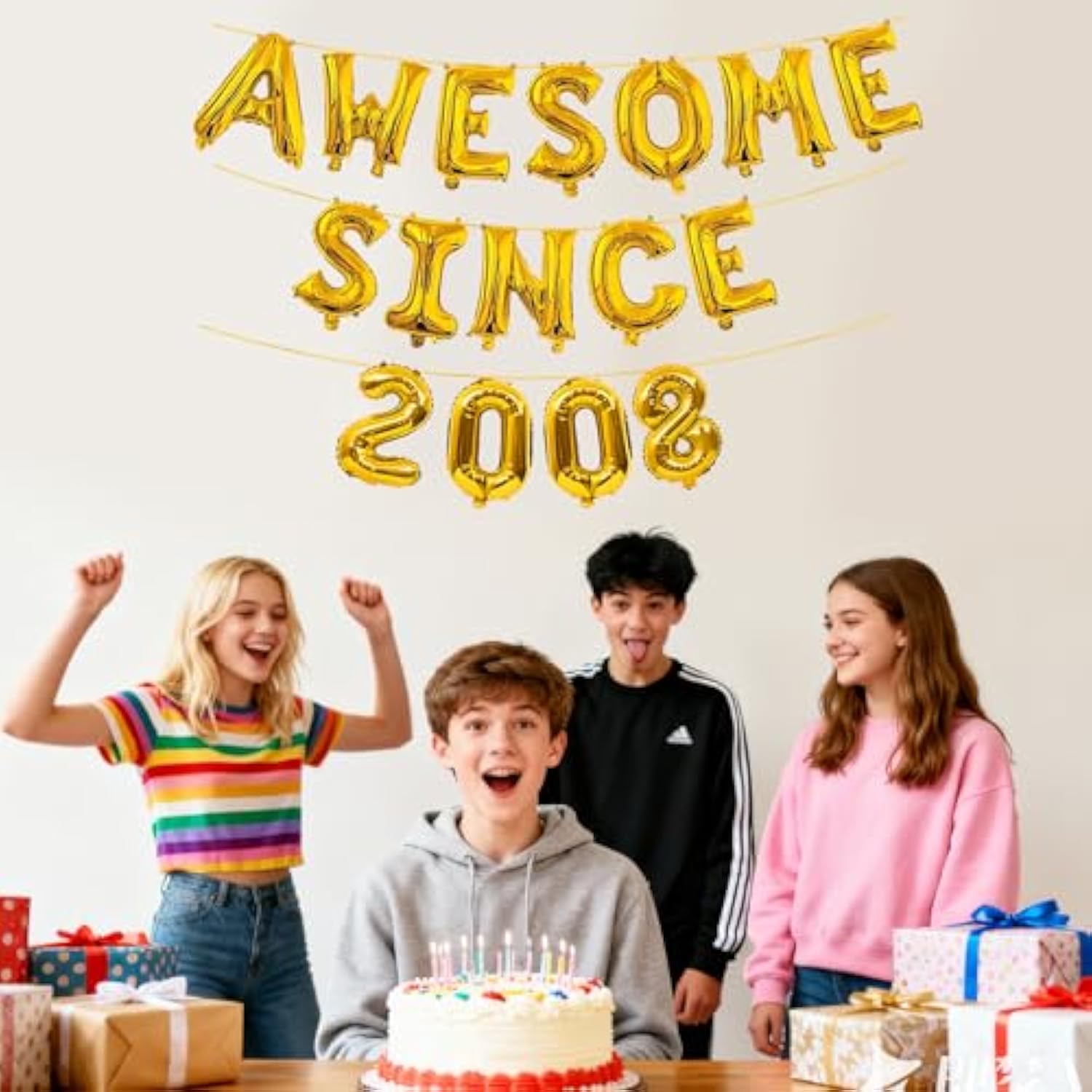 18Th Birthday Decorations For Boys/Girls, Birthday Balloons Banner (Golden) - 16" Large Inflatable Letters, 900" Ribbon & Two Threading Needles Diy Kit (18)