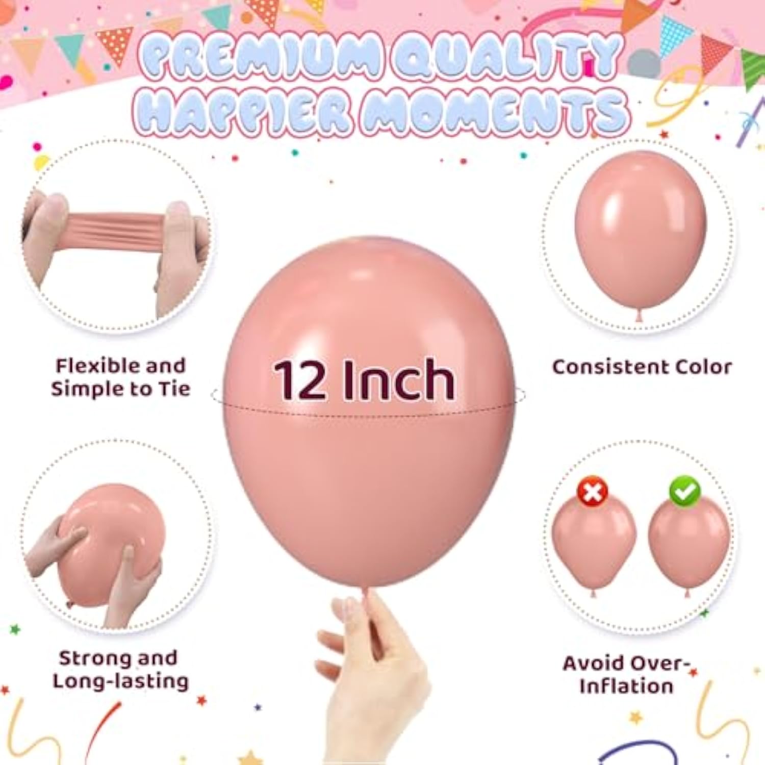 Pastel Balloons, 50Pcs 12 Inch Macaron Yellow Blue Dusty Pink Blue Purple Metallic Gold Magenta Balloons For Girl Garden Birthday Rainbow Theme Party Spring Baby Shower Wedding Engagement Decorations