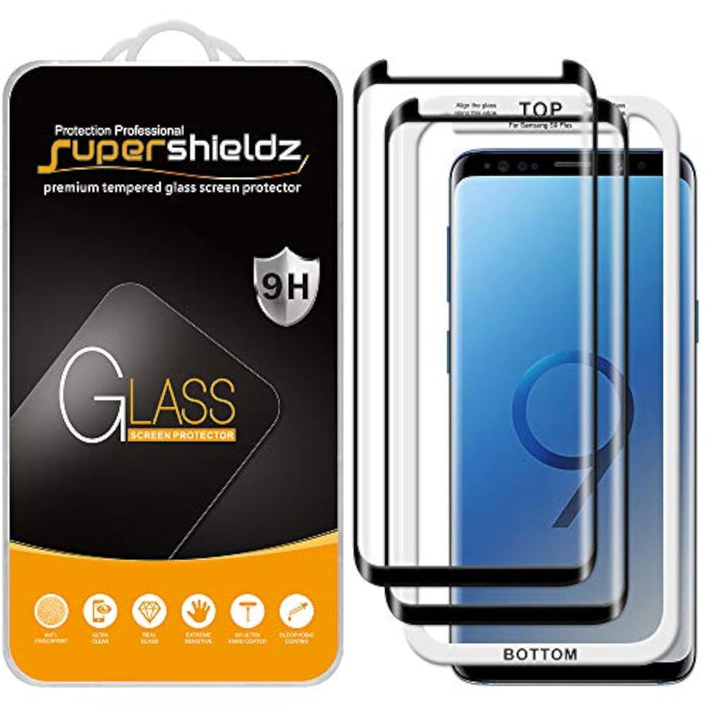 (2 Pack) Designed For Samsung (Galaxy S9 Plus) Tempered Glass Screen Protector With (Easy Installation Tray) Anti Scratch, Bubble Free (Black)