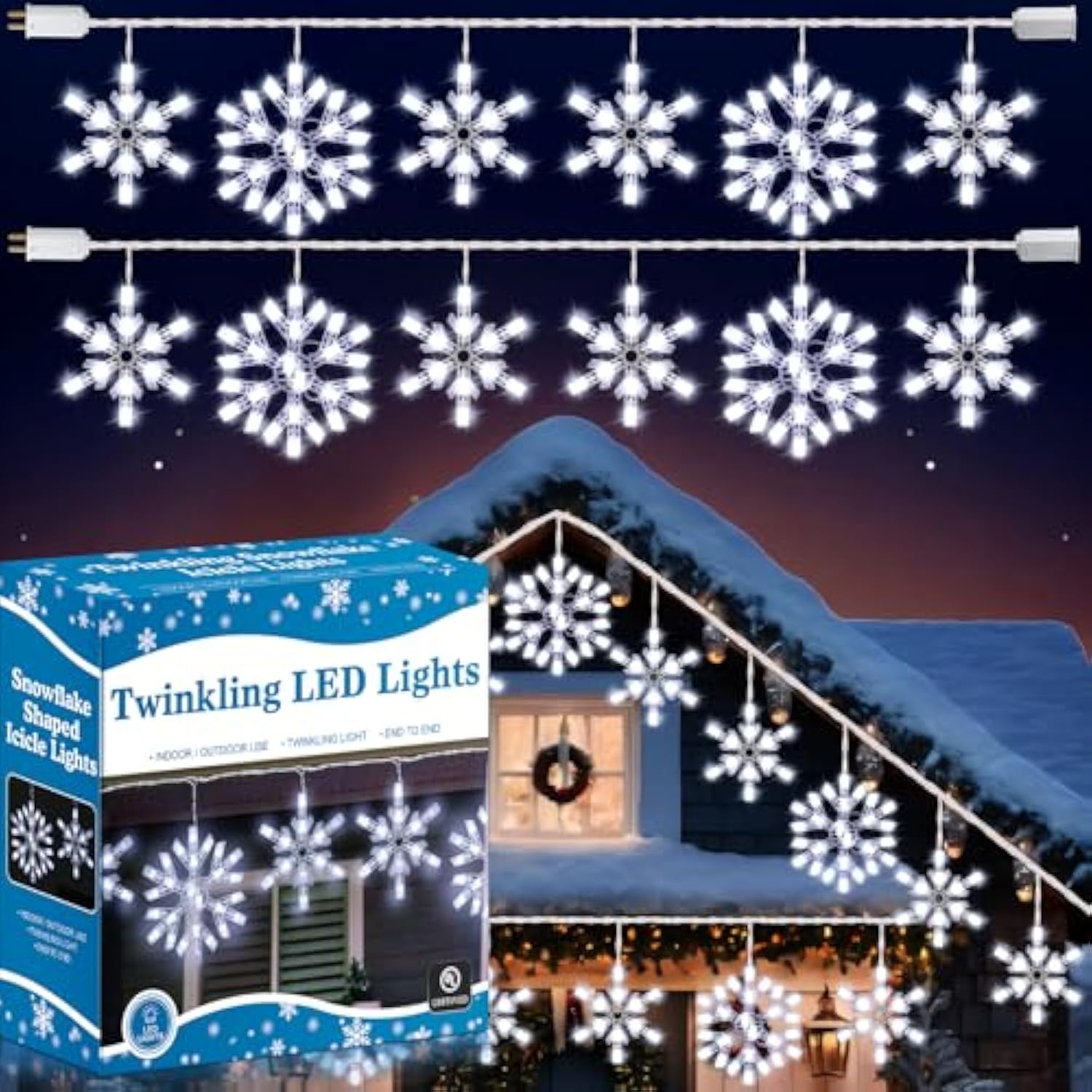 2 Pack Twinkling Led Snowflake Lights Outdoor, 8.8Ft 14 Of 100 Random Twinkling Christmas Snowflake String Lights For Ho
