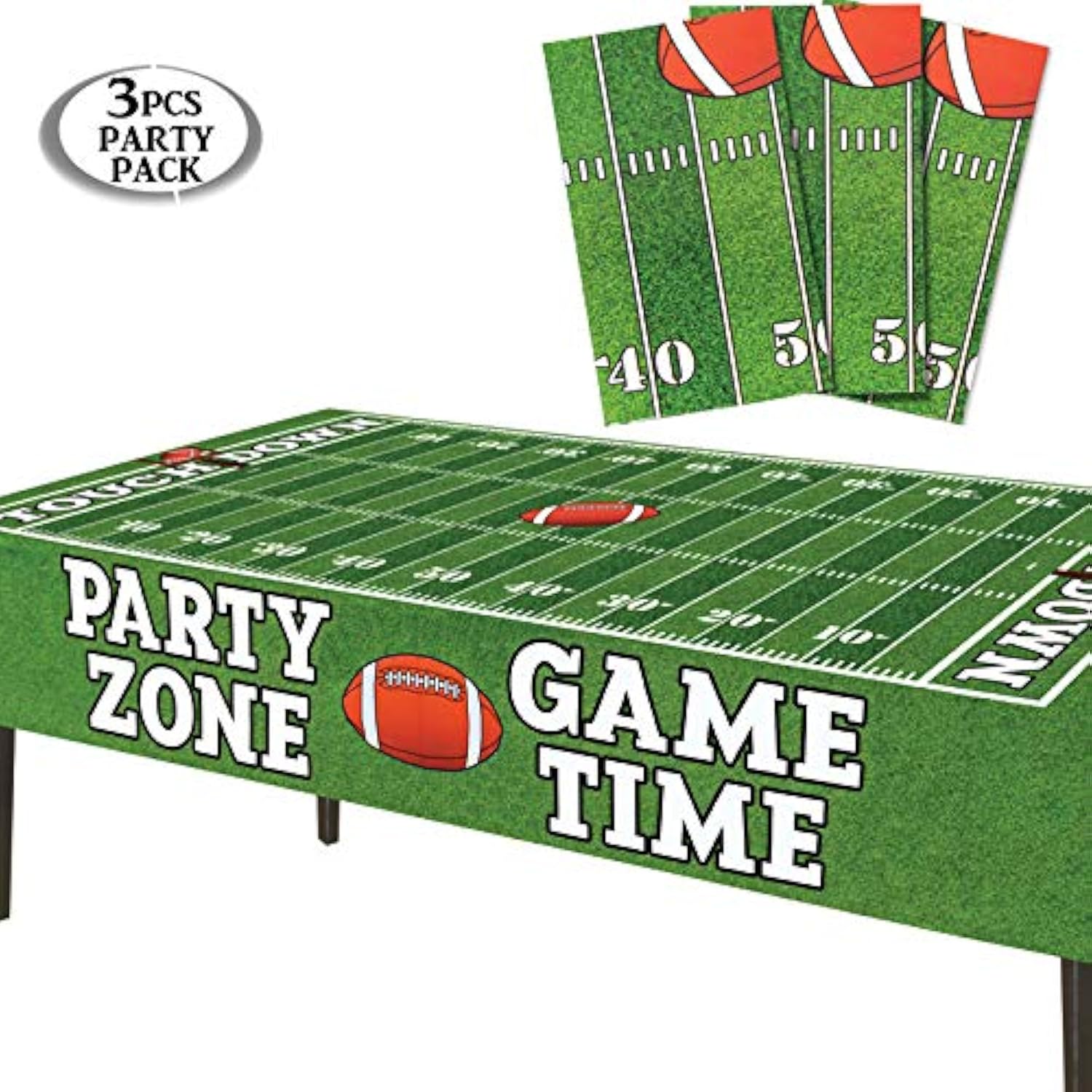 Football Tablecloth Set 3pcs – Game Day & Tailgate Plastic Covers