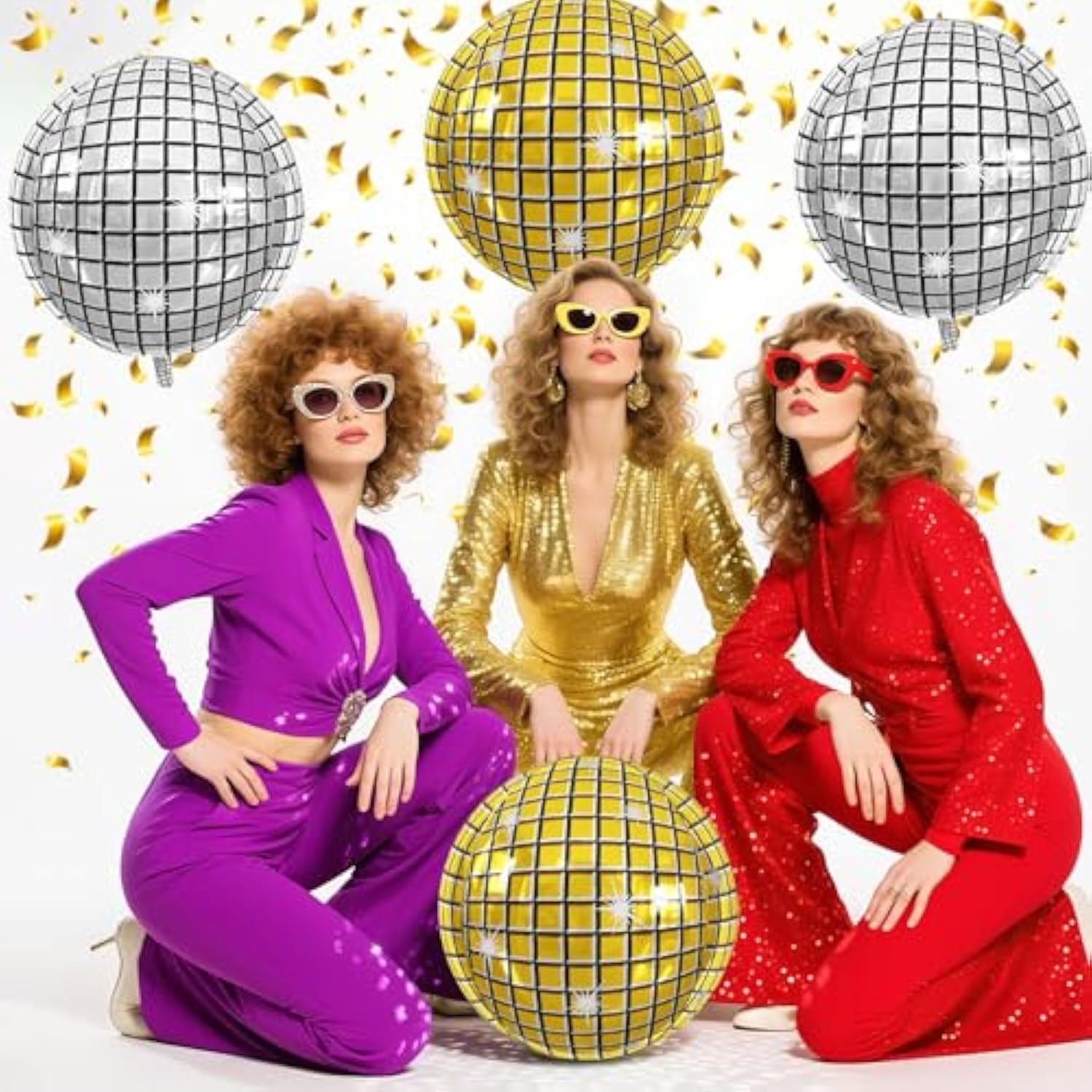 Disco Ball Balloons Gold Silver 4pcs 22in Birthday Bachelorette Decor