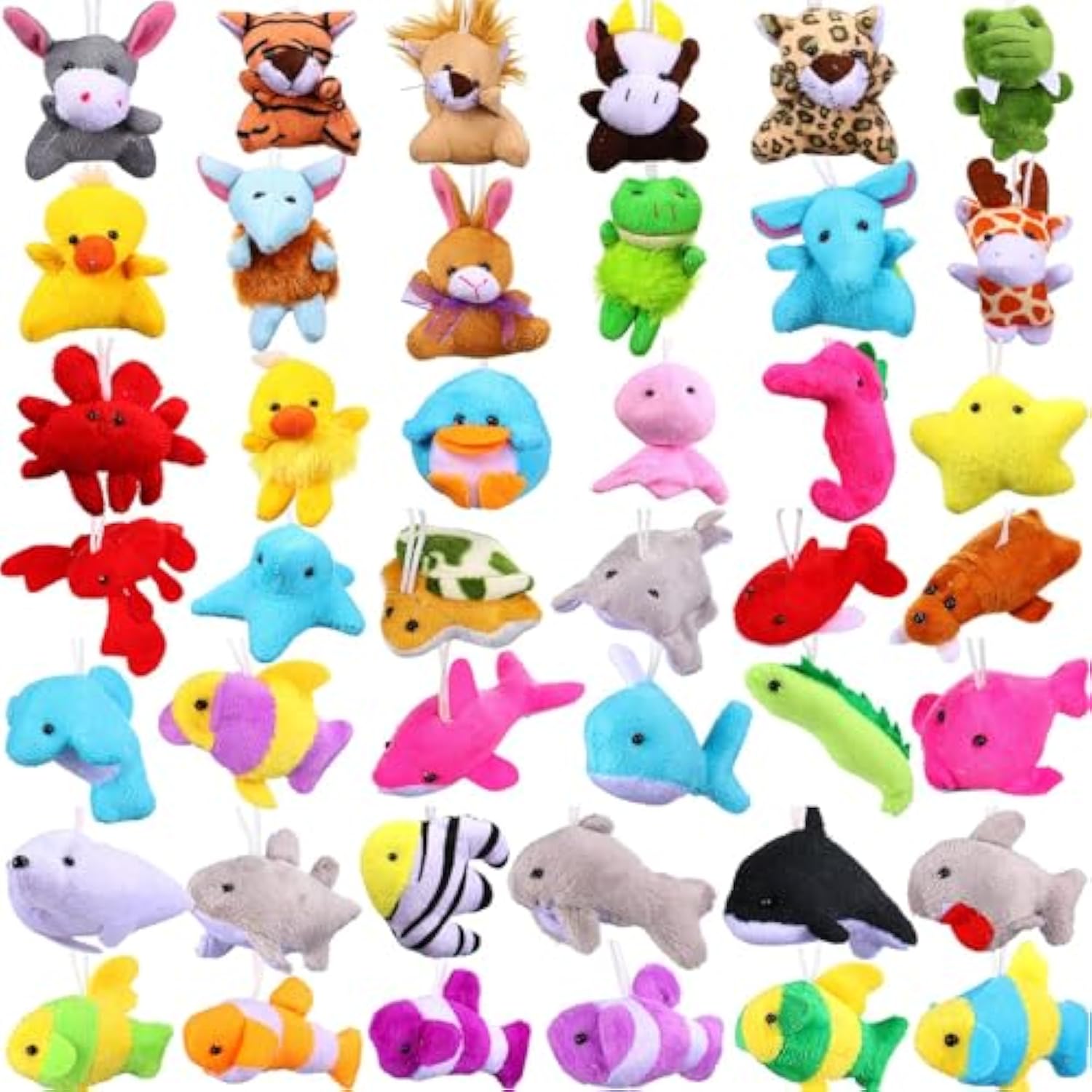 42 Pcs Mini Stuffed Animals Toys Set Small Plush Keychain Decorations For Teacher Student Award, Carnival Prizes, Goodie Bags Filler, Christmas Valentine Easter Party Favors(Cute Style)