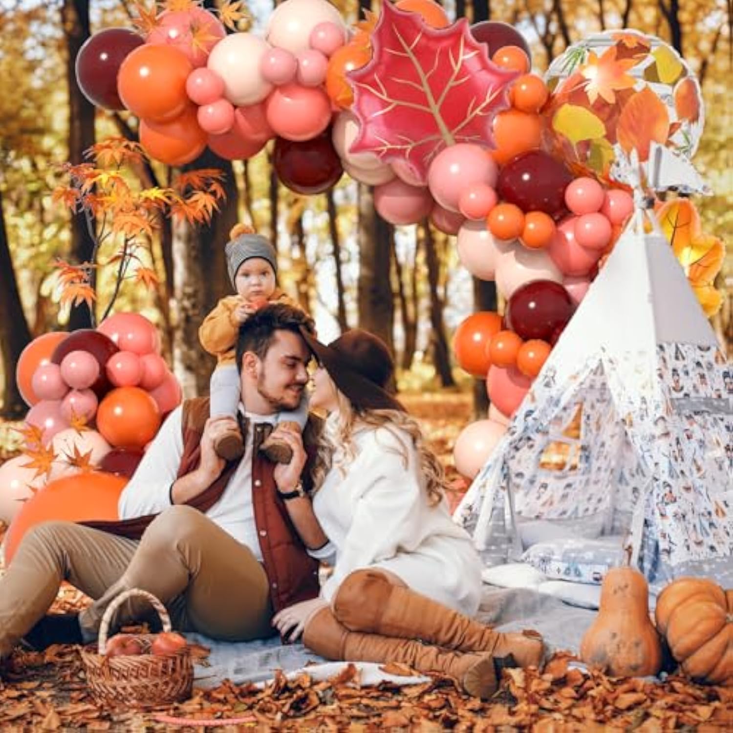 Fall Balloon Arch Kit Burgundy Orange Pink Balloons with Maple Leaf for Autumn Party