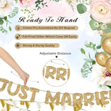 Pre Strung Just Married Banner Glitter Wedding Party Banner No Diy Just Married Sign Wedding Ceremony Decorations For Photo Booth Props Wedding Shower Party Decor(Champagne Gold)