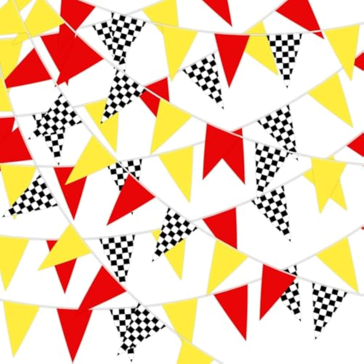 52.5 Ft Red Yellow Black White Checkered Flag Banner Racing Flags, 38Pcs Race Car Pennant Banner Flag Monster Truck Birthday Party Decorations For Nascar Race Themed Decoration,11.8 X 7.9In