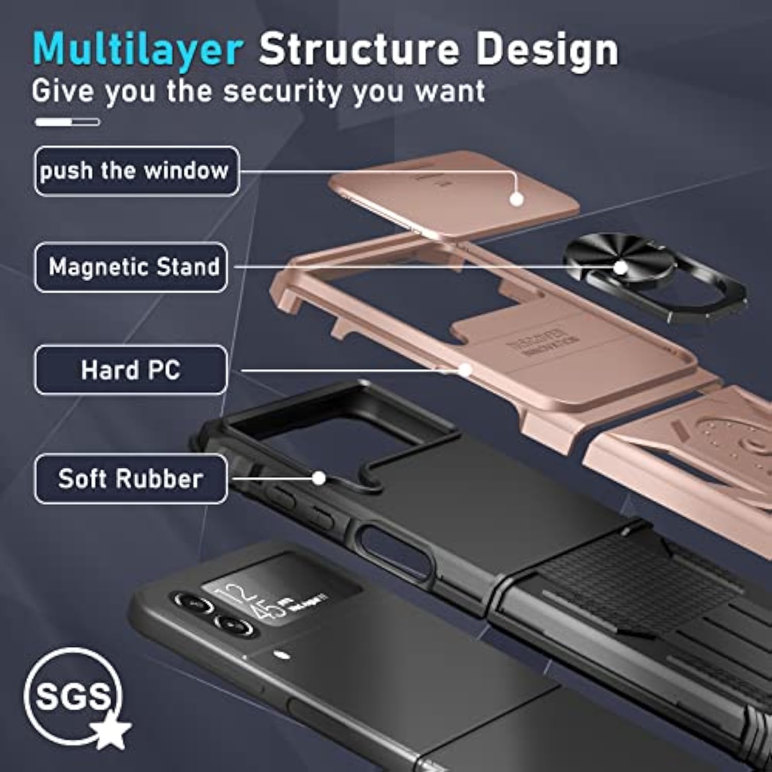 Samsung Galaxy Z Flip 4 Case Built in Slide Camera Lens Cover+Hinge Protection