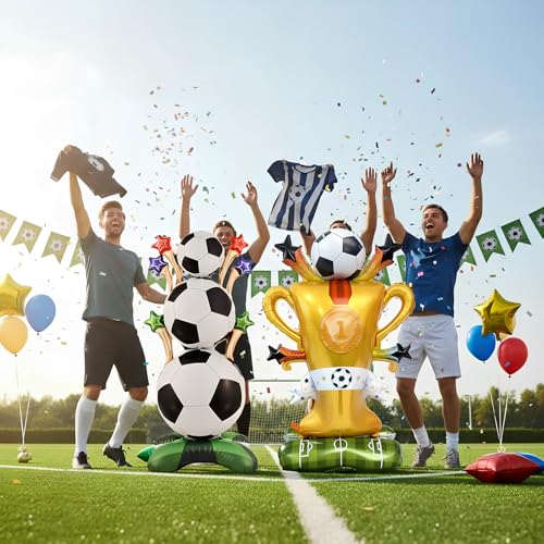 Soccer & Trophy Foil Balloons, 2Pack Soccer Party Decorations