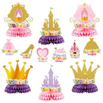 12Pcs Floral Princess Party Honeycomb Centerpieces Princess Theme Party Decorations Supplies Pink And Gold Castle Crown Carriage Baby Shower Birthday Table Toppers For Girls