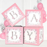 4 Pcs Baby Boxes with Letters for Baby Shower, Winter Wonderland Blocks Decorations Snowflake Decorations for Girl Boy Party Supplies(Pink)