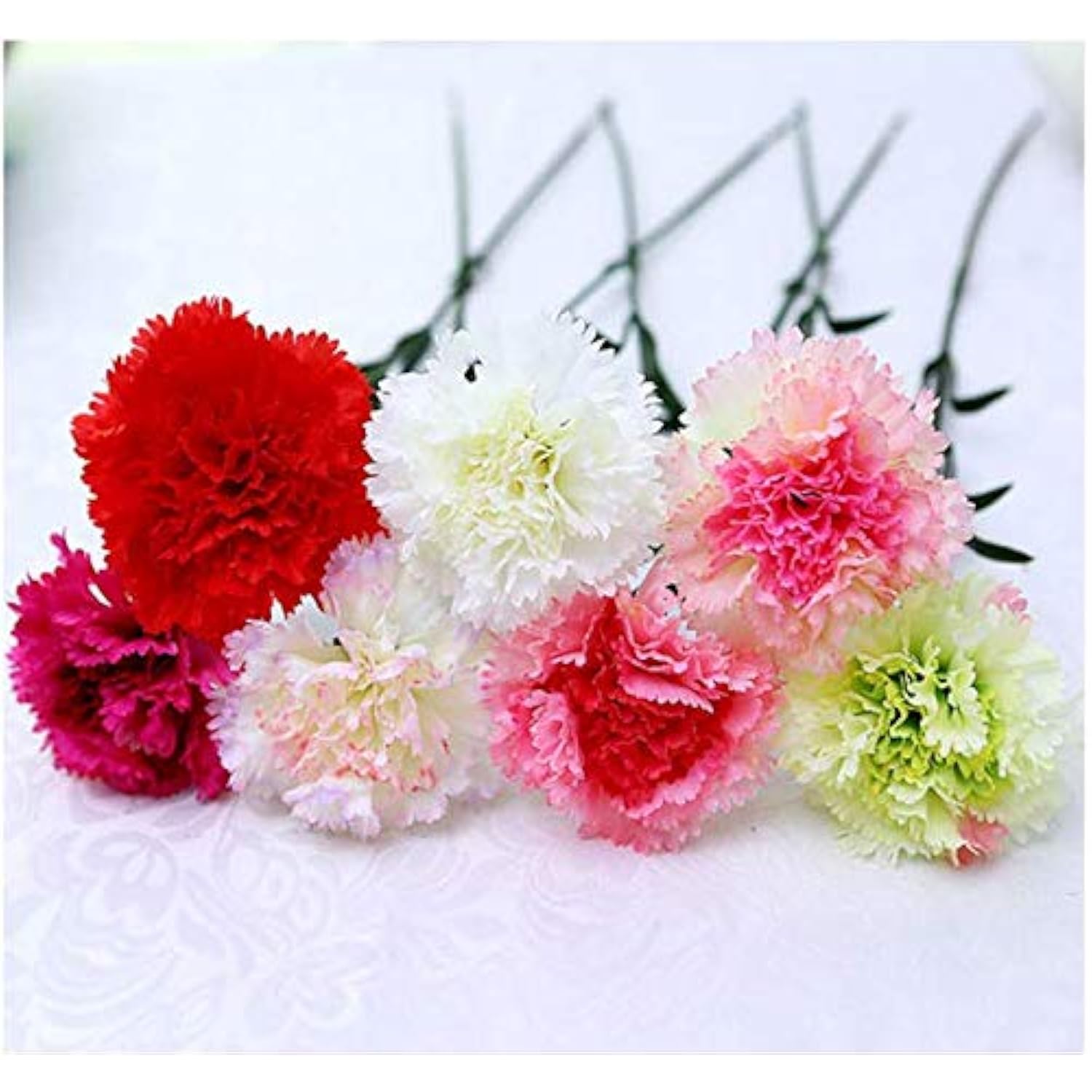 20 Inch Bouquets 10 Stem Carnations,Outdoor Uv Resistant No Fade Artificial Flower,Carnation Silk Petals Fake Flowers Forever Plants For Home Party And Wedding Decor (White)