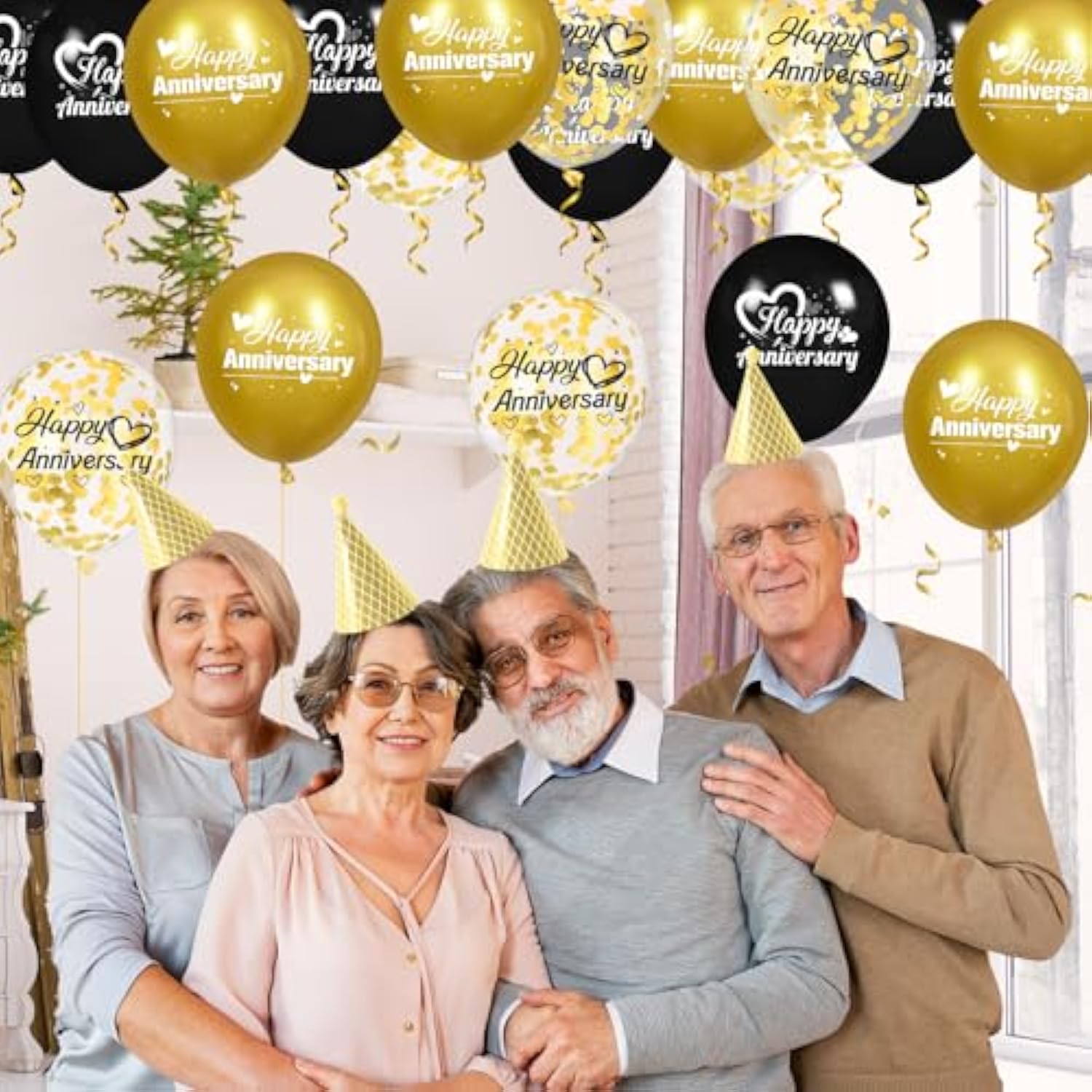 Happy Anniversary Balloons 18Pcs Black Gold Anniversary Party Decorations For Women Men Gold Silver 12Inch Metallic Confetti Anniversary Balloons For Indoor Outdoor Party Supplies